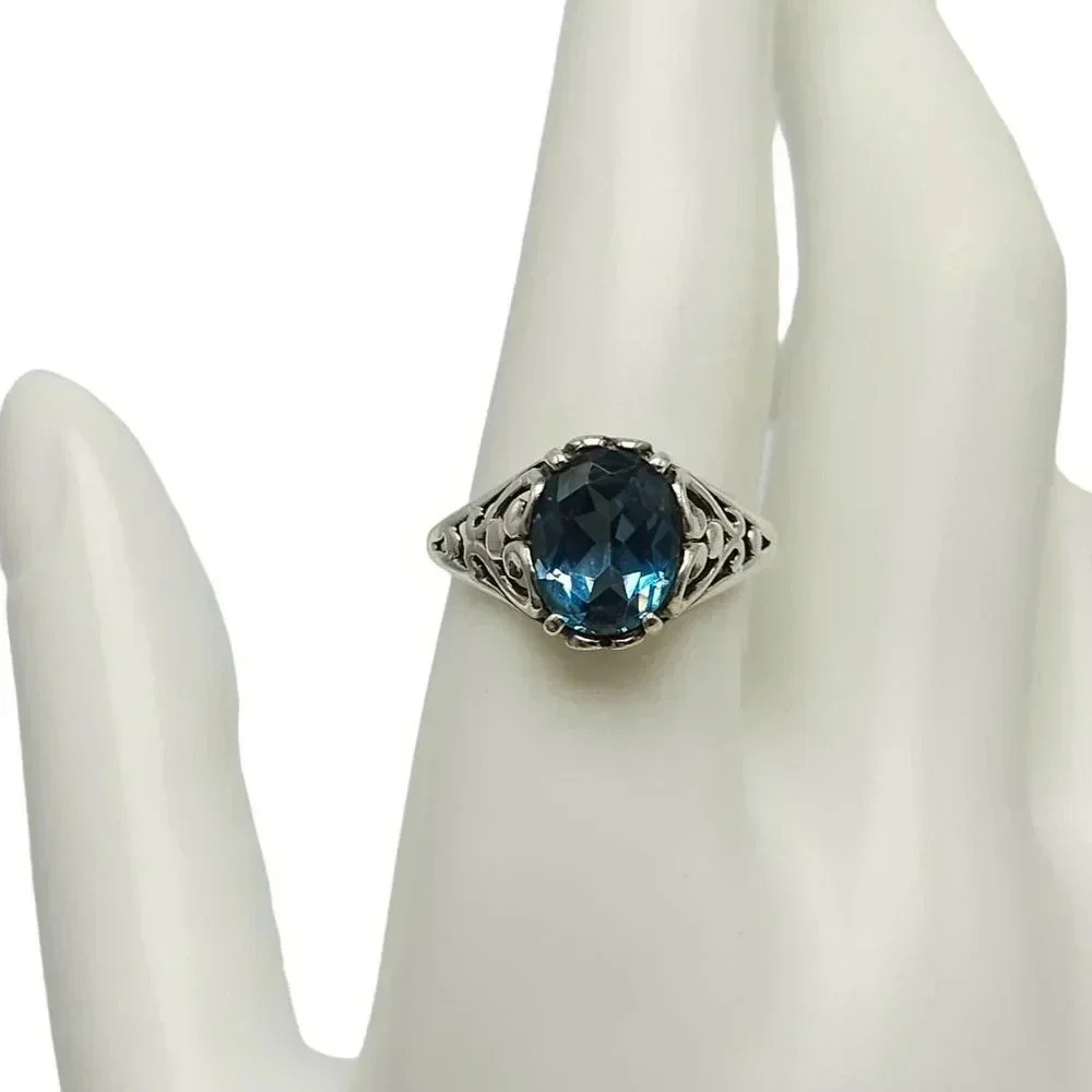 ABN Sterling Silver Blue Topaz Wedding Dome Ring Size 9.25 Vintage